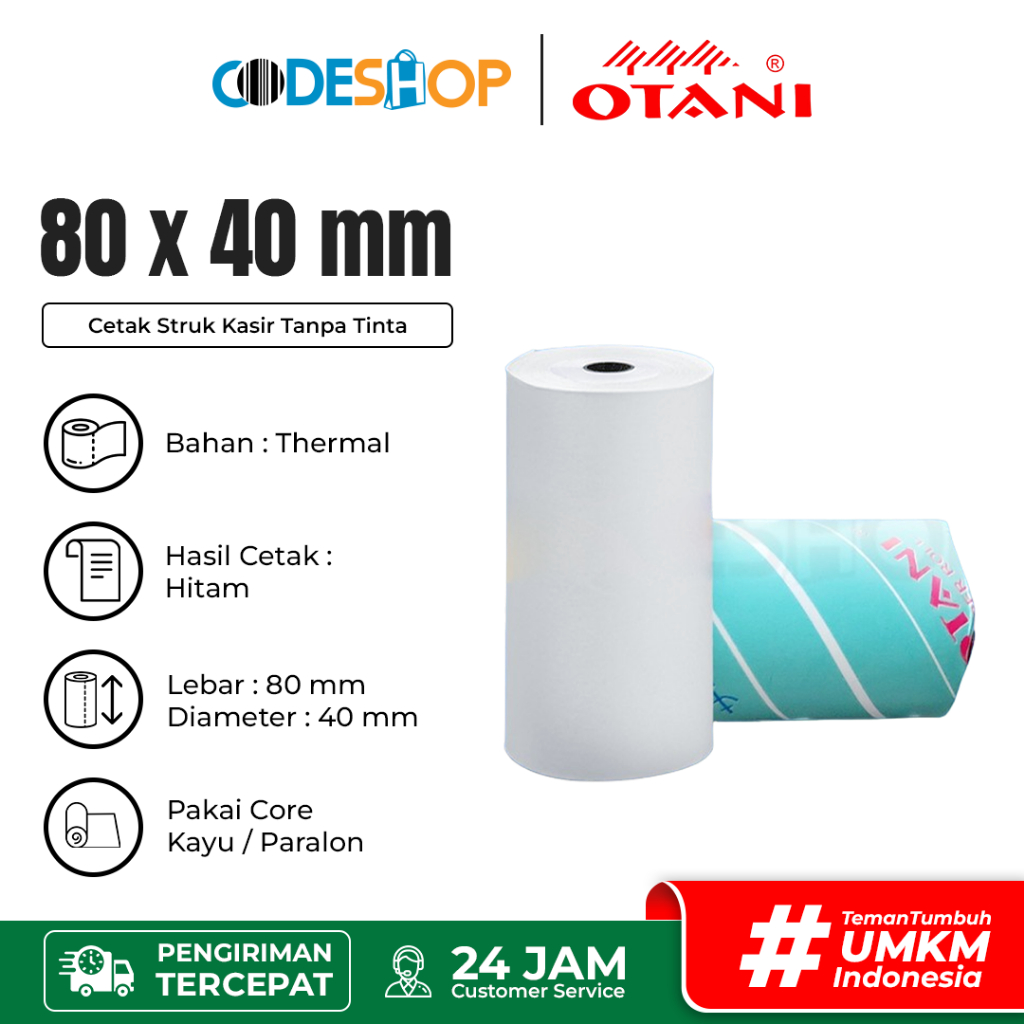 

Kertas Kasir Thermal 80 x 40 mm Otani Cetak Hitam