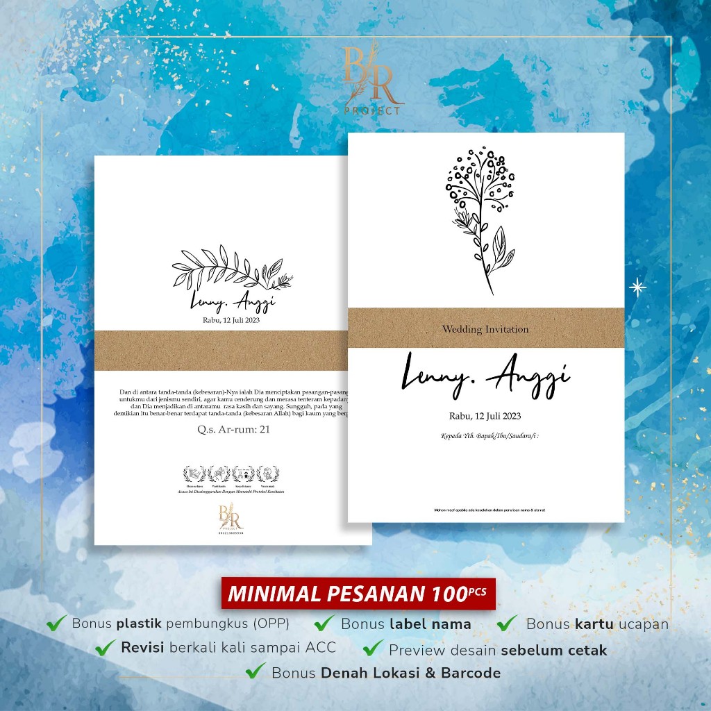 Undangan Pernikahan Lipat Dua Bahan Brief Card 160 GSM | Undangan Pernikahan Unik Murah | Undangan k