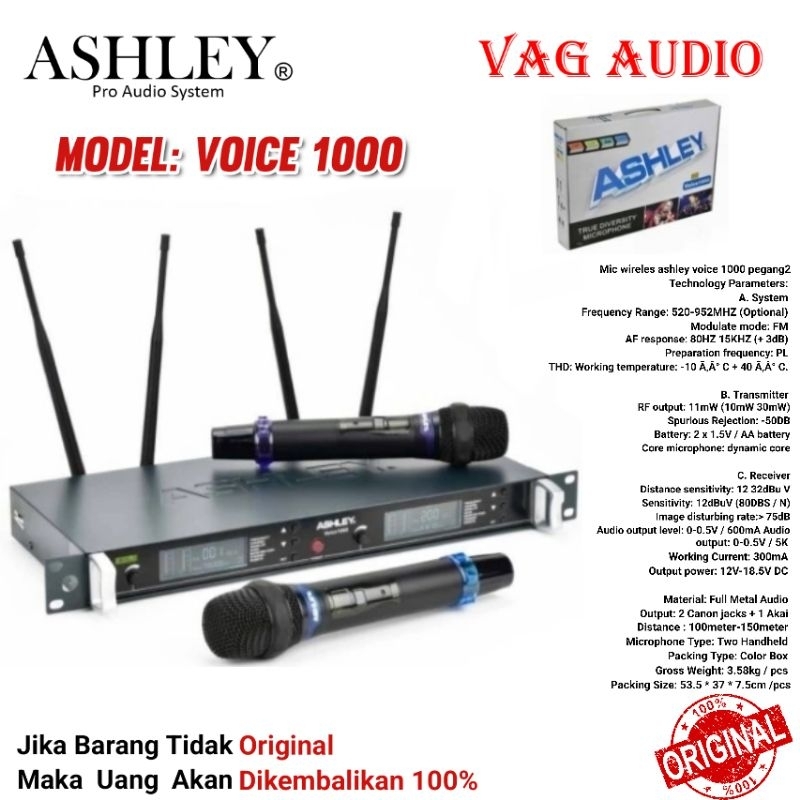 MIC WIRELESS ASHLEY VOICE 1000 PENGANG-PEGANG, VOICE 1000 JEPIT-PEGANG, VOICE 1000 JEPIT-JEPIT