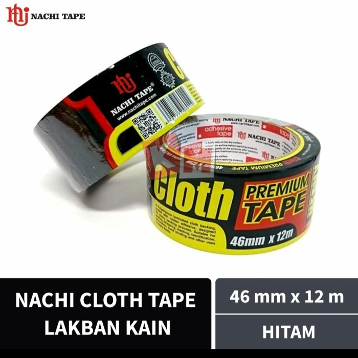 Lakban kain hitam cloth nachi 2" (46mmx12m) premium cloth tape - lakban jilid