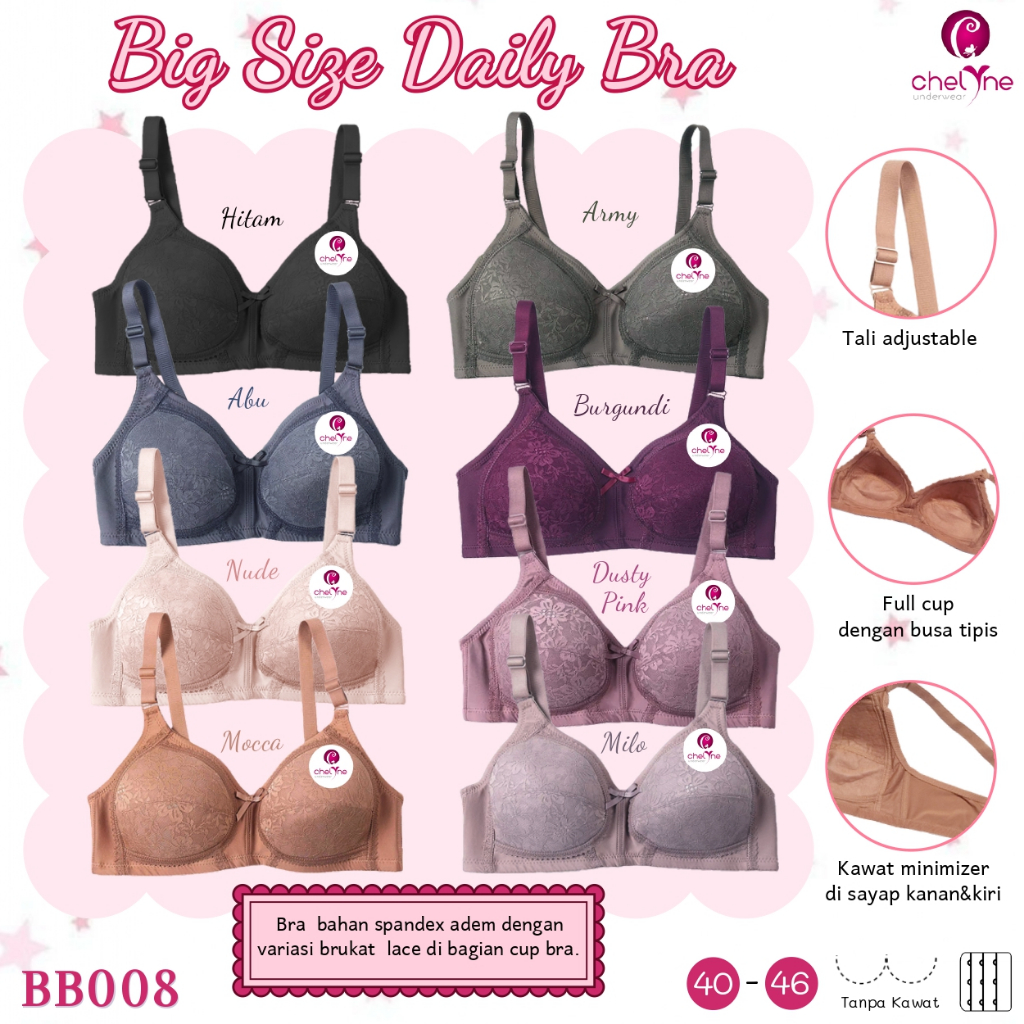 Chelyne BH Wanita  Full Cup Bra - Big Size Bra 40/46 Cup C - BH Jumbo BH dewasa