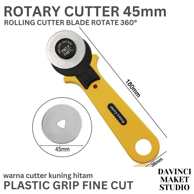 

Rotary Cutter 45mm Yellow 360° - Alat Potong Putar Kertas Kain Sticker Karton Plastic Rolling Roller Knive Blade