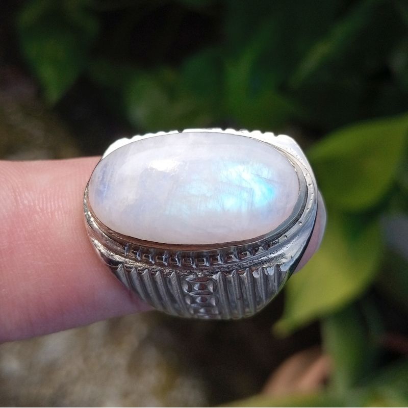 Cincin Batu Akik Natural MoonStone / Biduri Bulan Pelangi Jumbo Size 4