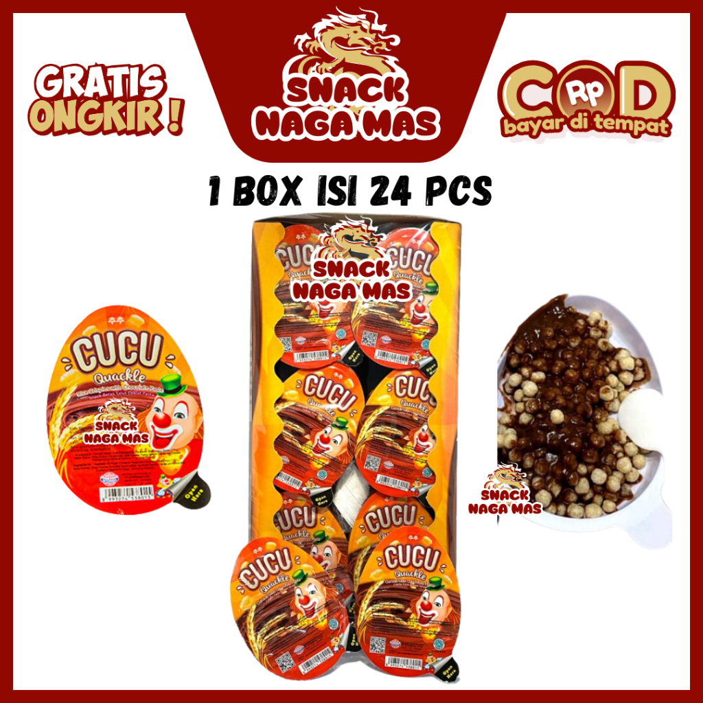 

CUCU QUACKLE SNACK BERAS DENGAN COKLAT PASTA BENTUK TELUR [1 BOX ISI 24]