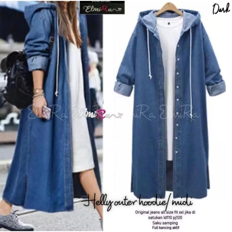 Helly Outer Hoodie / Midi - Tunik Jeans - ELMIRA