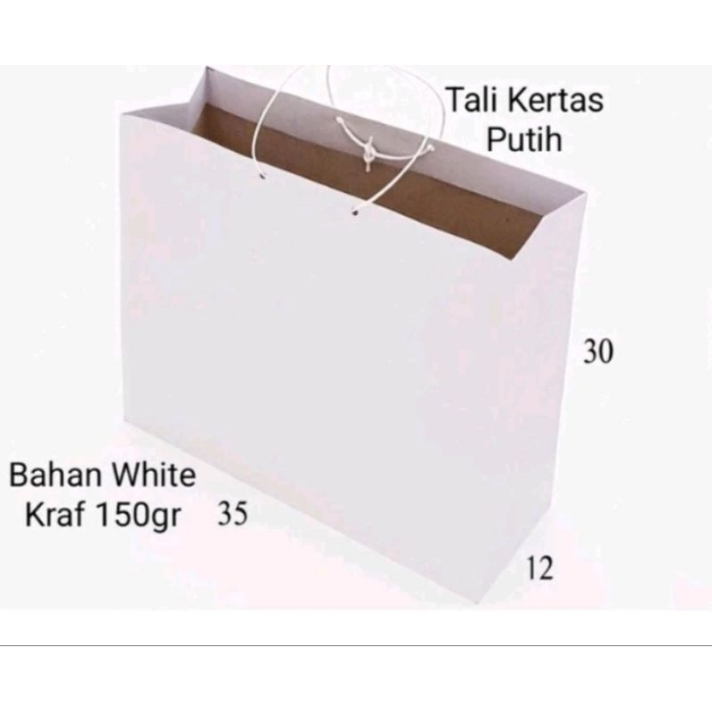 

PAPERBAG POLOS PUTIH LANDSCAPE uk.35x12x30 (tali kertas)