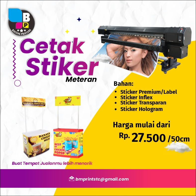 

CETAK STICKER INDOOR BAHAN PREMIUM NO LABEL ROLL METERAN (FILE SIAP CETAK)