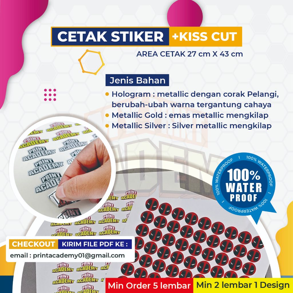 

PRINT CETAK STIKER LABEL VINYL HOLOGRAM, VINYL METALLIC A3+ KISS CUT