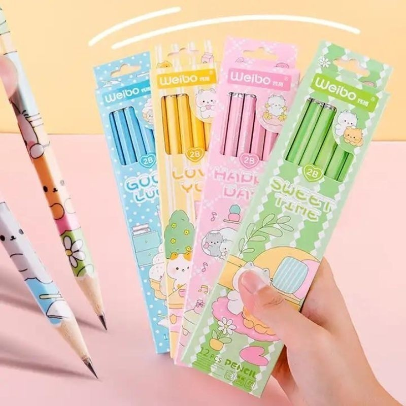 

WEIBO Pensil Set Karakter Anak Lucu 1 PACK Isi 12pcs - Pensil Motif Kartun Lucu Murah
