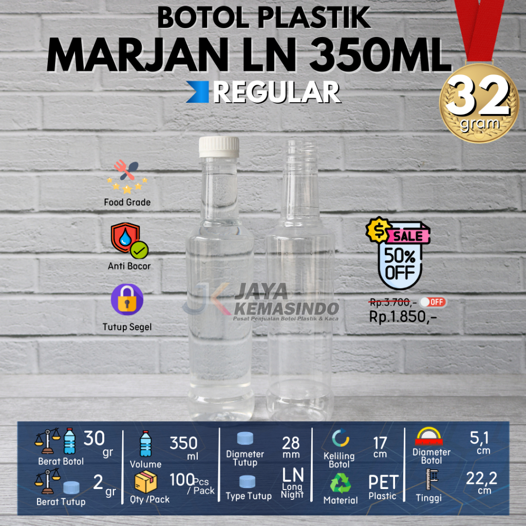 Botol plastik PET 350ml marjan madu minuman mineral jus susu kopi tutup LN warna-warni