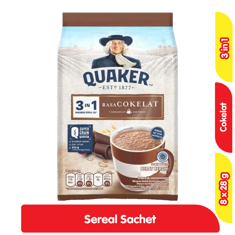 

QUAKER Oats 3 in 1 Coklat Bag 8 x 28 g