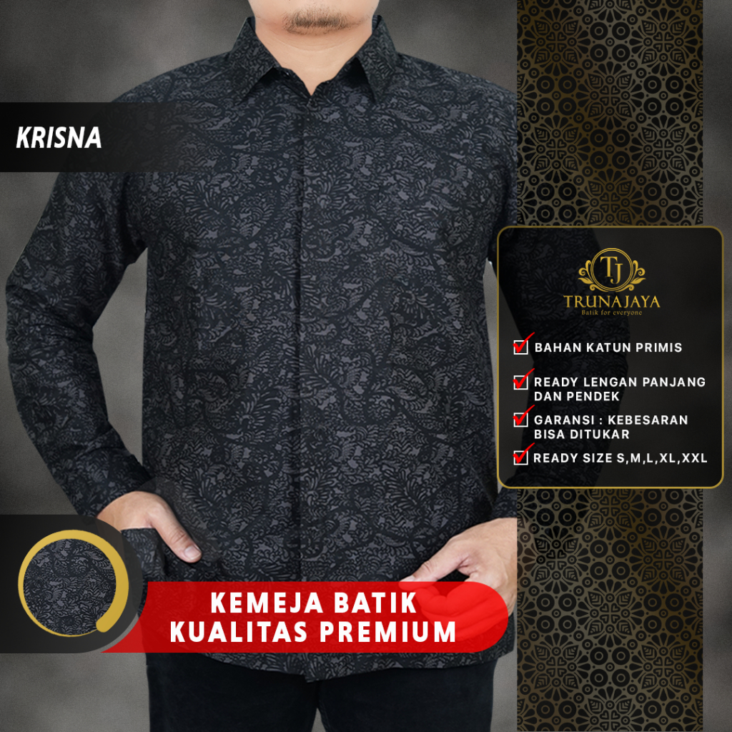 Batik Trunajaya Baju Kemeja Batik Pria Cowok Lengan Panjang Modern Premium Original Krisna
