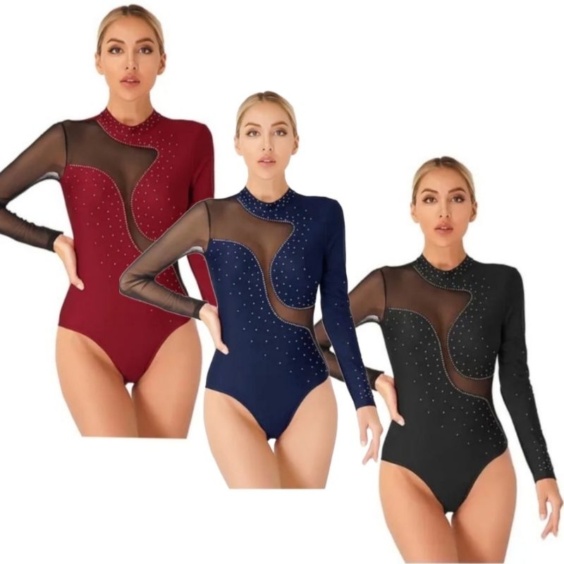 [82] Baju Gymnastic Dewasa Remaja Leotard Gymnastic Lengan Panjang ukuran S, M (READY STOCK)