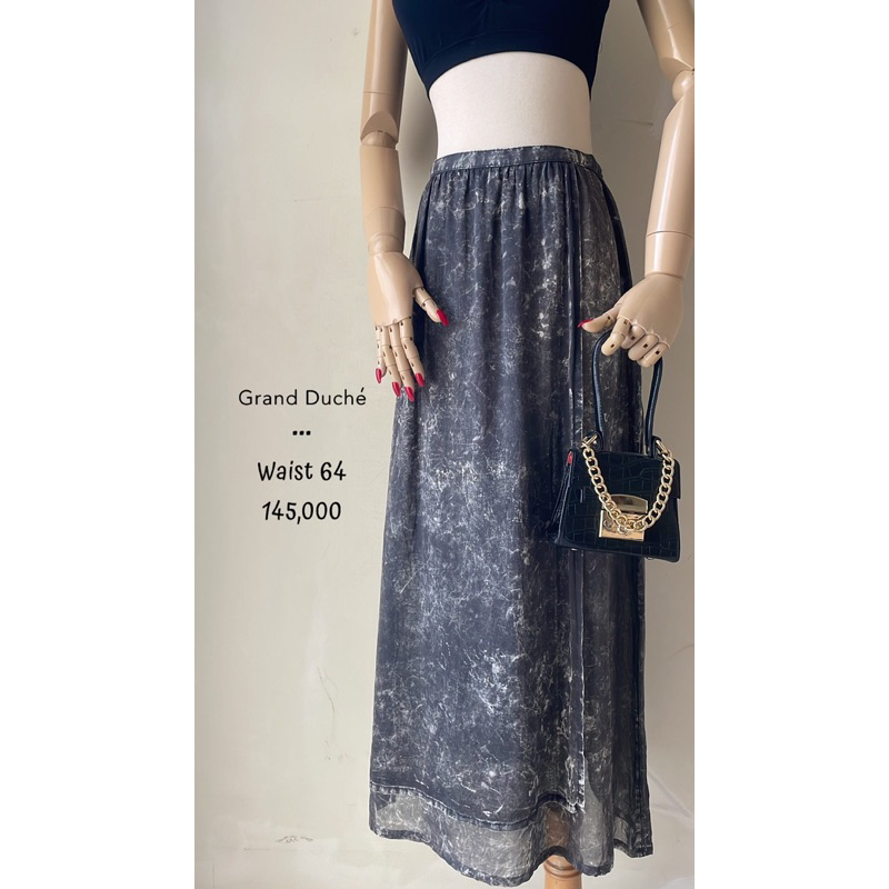 Rok Skirt midi transparan outer slit motif tie dye keren seksi premium preloved grand duche original