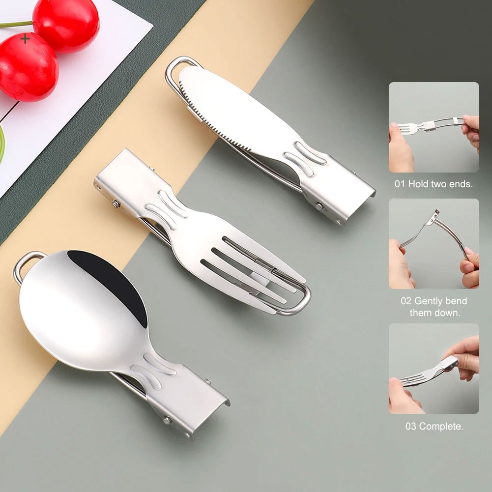【COD】 Alat Makan Lipat Portable * Sendok Garpu Pisau Stainless Steel * Travel Outdoor Camping-7