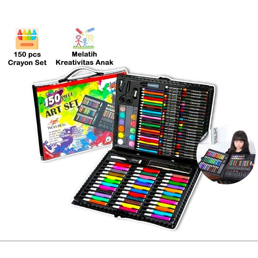 

Crayon Set 150pcs / Alat Menggambar Mewarnai Dan Melukis Isi 150 pcs Untuk Anak-Anak | Kit Art Supplies Painting Set