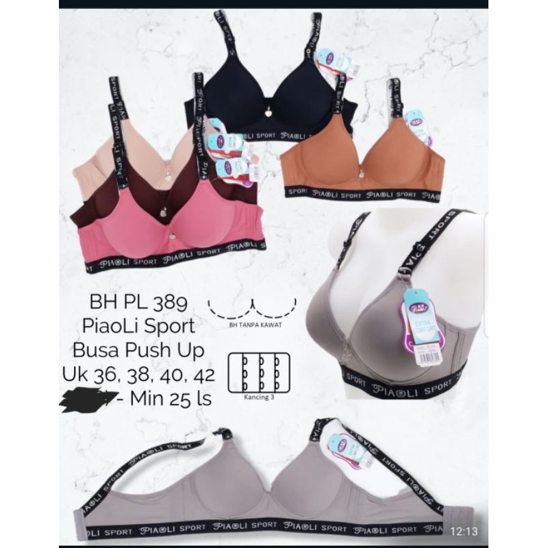 BH SPORT BRA PUSH UP PIAOLI CEWEK IMPORT WANITA PEREMPUAN TANPA KAWAT CUP B 3KAIT 36-42 IMPORT ADEM 