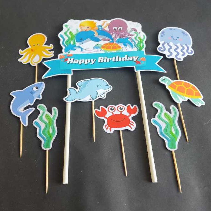 topper undersea hewan laut hiasan kue ulang tahun