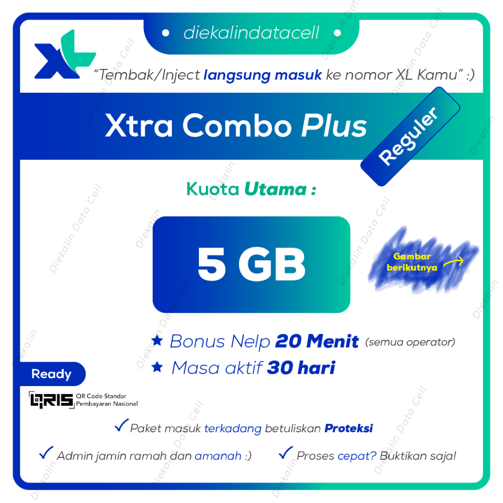 XTRA COMBO PLUS 5GB KUOTA REGULER 30 HARI INJECT XL Axiata Extra Combo Proteksi - Murah Ramah Amanah