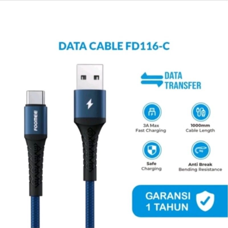 Foomee FD116-C Cable Data Type C 3A Fast Charging Nylon Braided Fd116c