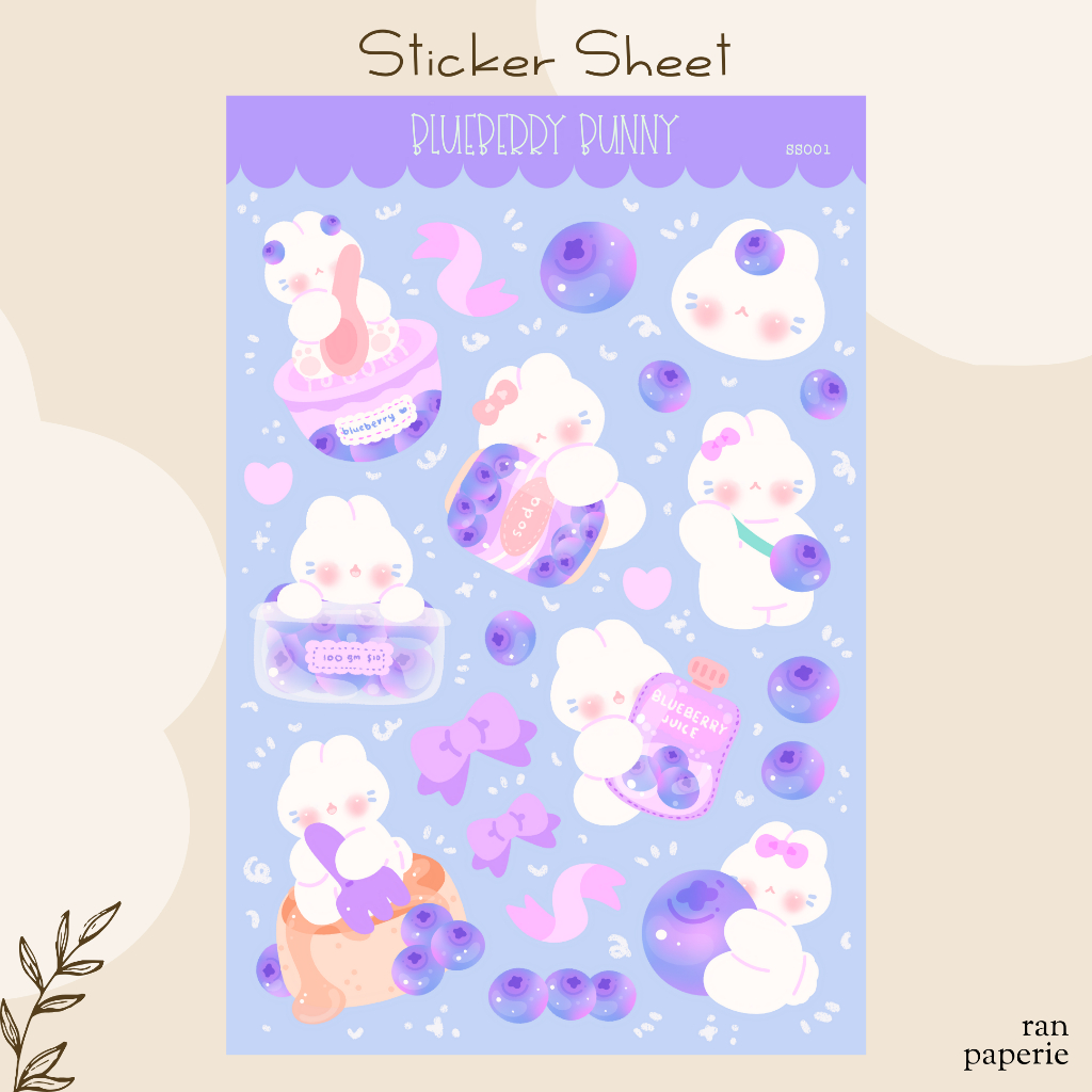 

Blueberry Bunny Sticker Sheet Stiker Jurnal Deco Journaling Bujo Journal Lucu Waterproof Tahan Air