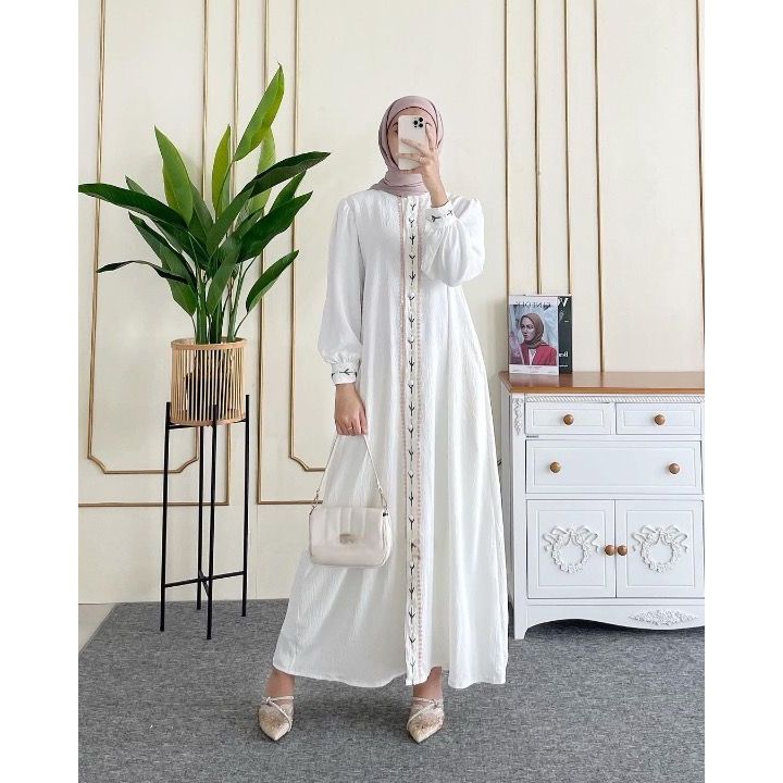 GAMIS CRINGKLE BORDIR  BUNGA, CALYA DRESS ALESYANA, GAMIS ALESYANA