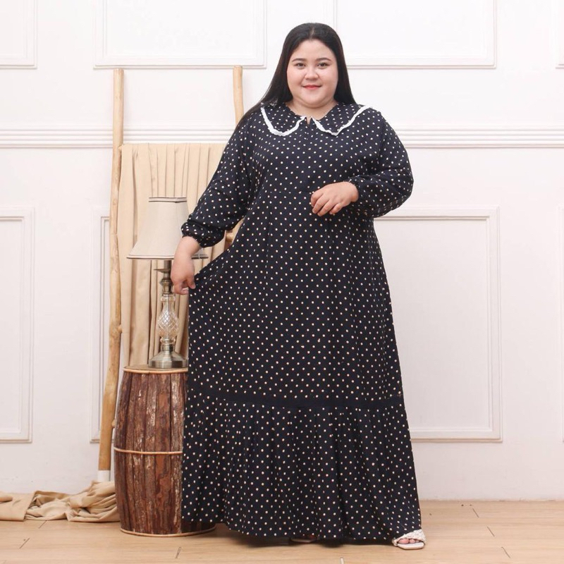 MIDI DRESS JUMBO BAHAN RAYON BUSUI-GAMIS RAYON JUMBO LENGAN PANJANG MOTIF POLKADOT BUSUI KEKINIAN-MI
