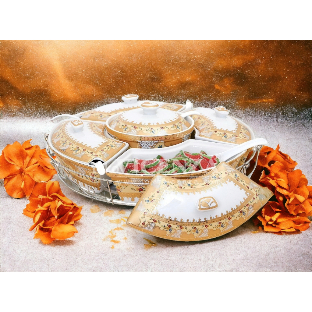 Prasmanan VICENZA wadah saji makanan Camelia set B472, dilengkapi roller dengan 5 mangkuk saji berba