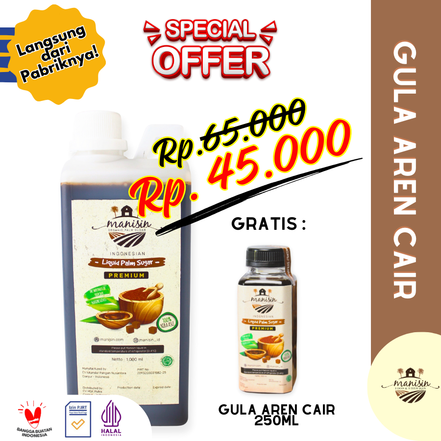 

Promo Manisin Gula Aren Cair 1 L & Gula Aren Cair 250 ml