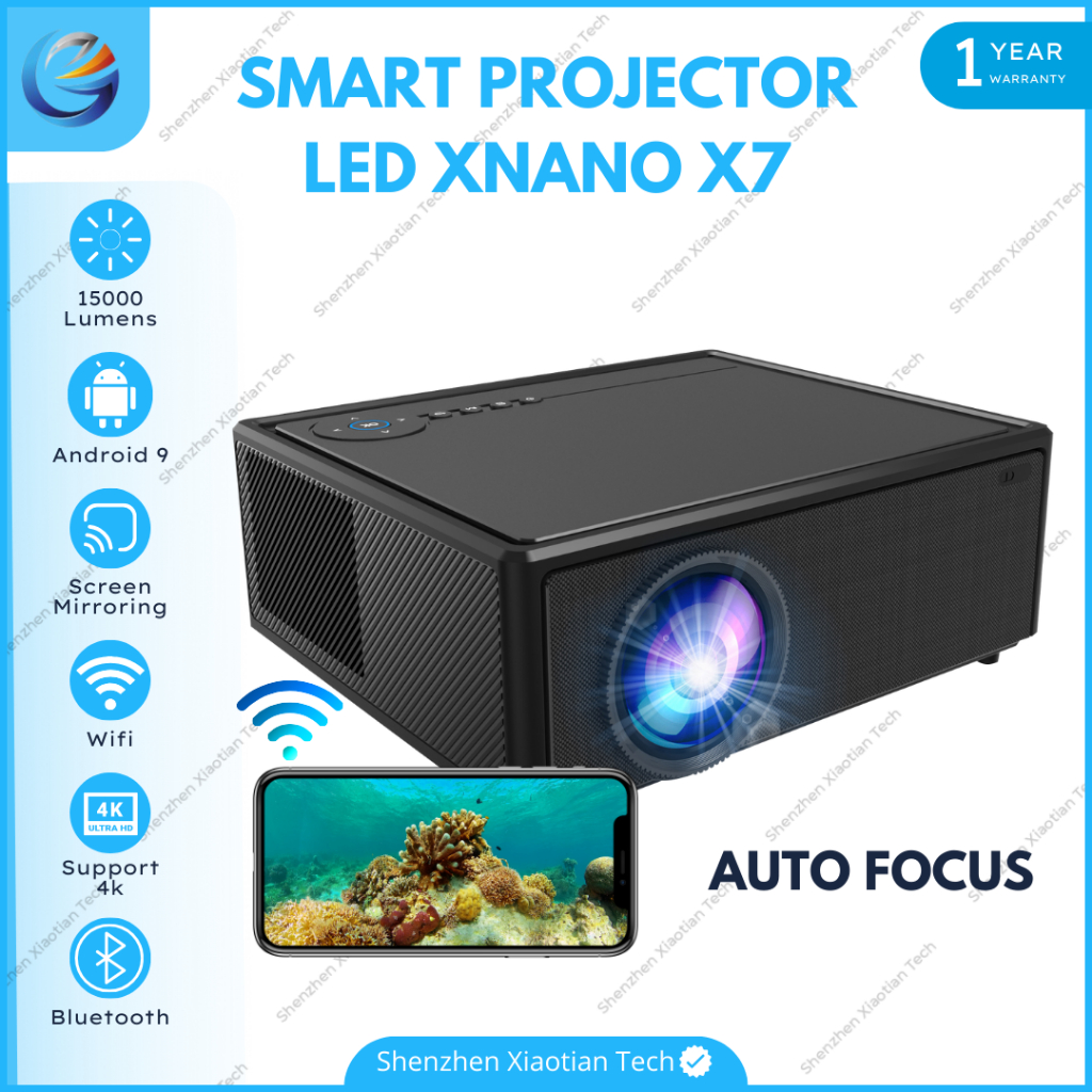 Projector LED Xnano X7 15000 Lumens | Smart LED Projector Android 9.0 Wifi | Proyektor Android 4K Fu