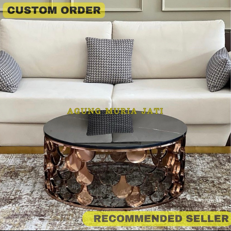 Meja Tamu Marmer Hitam Kaki Stainles