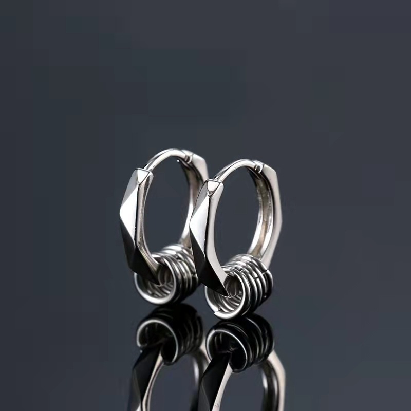 Anting Ring Korea / Anting Tindik Cowok Cewek Silver Black Stainless Anti Karat / Small Simple Hoop 