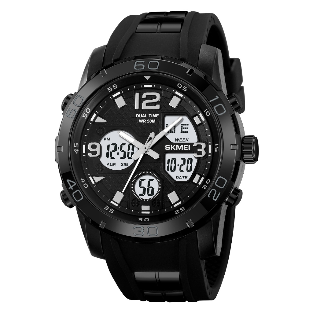 SKMEI 2102 Jam Tangan Pria Digital Analog Sport Watch Anti Air 5 Bar MGOS-Hitam Putih