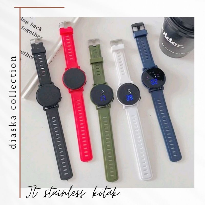 JAM TANGAN WANITA PRIA DIGITAL RUBBER BULAT LED WATCH