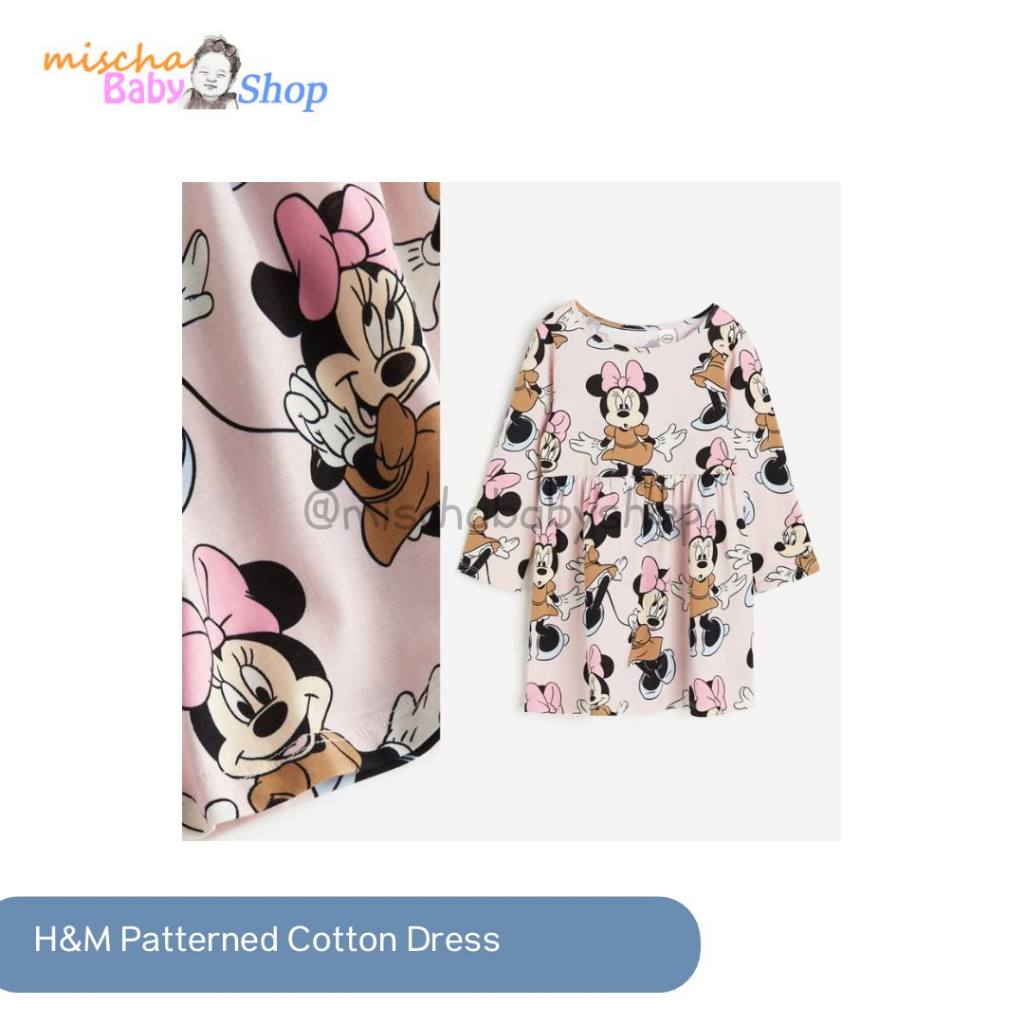 H&M Patterned Cotton Dress Light pink/Minnie mouse | Pakaian Anak Perempuan