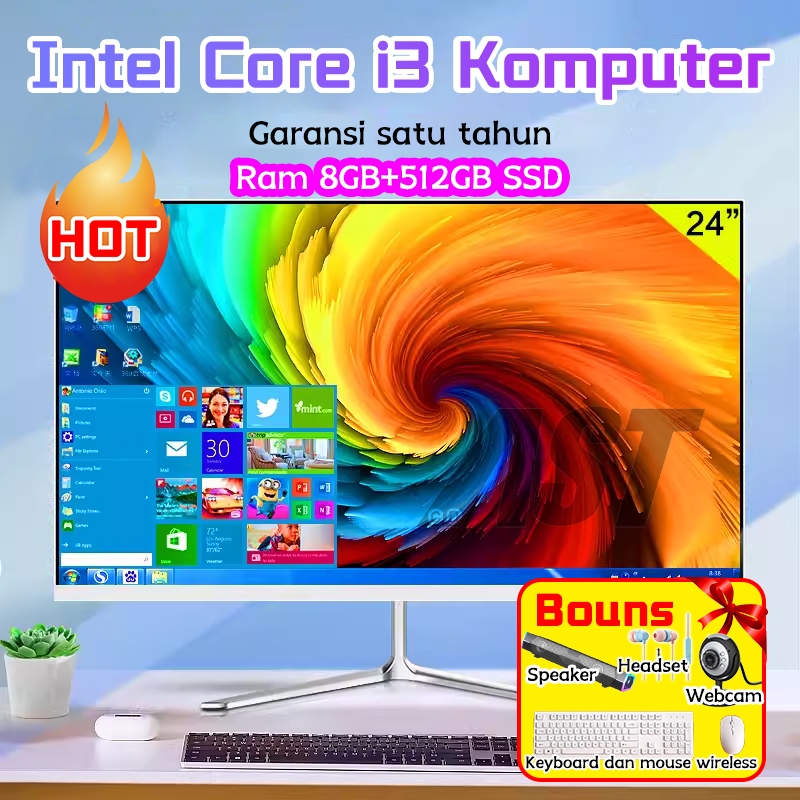 AST Komputer all-in-one PC core i5/i7,pc baru,22''/24'',Ram 8G+512GB SSD,gaming Windows 10+office-24‘’i3-10100 8G+512G