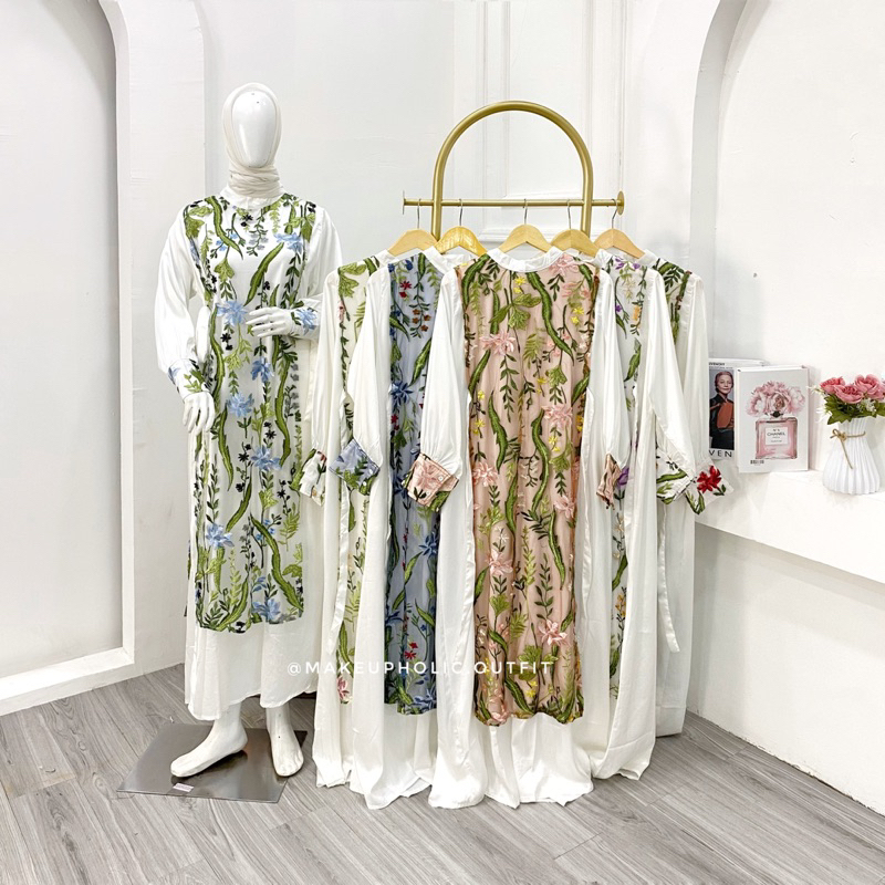 Dress Silk Tile Garden Floral free hijab silk putih