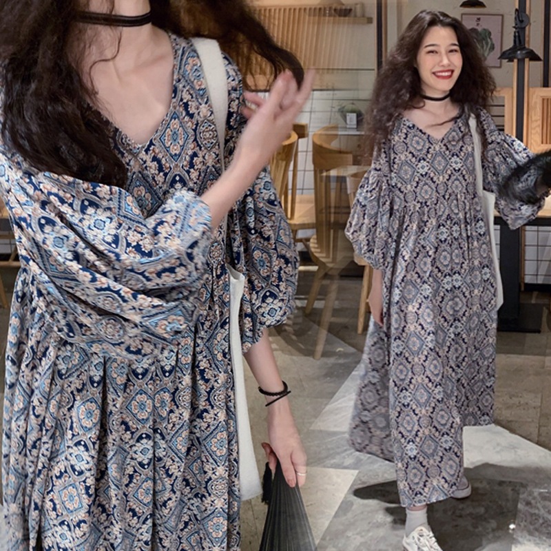 Anandayu Dark Grey Floral Dress Bohemian Dress Passion Flower Dress Bohemian Dress Dress Korean Styl