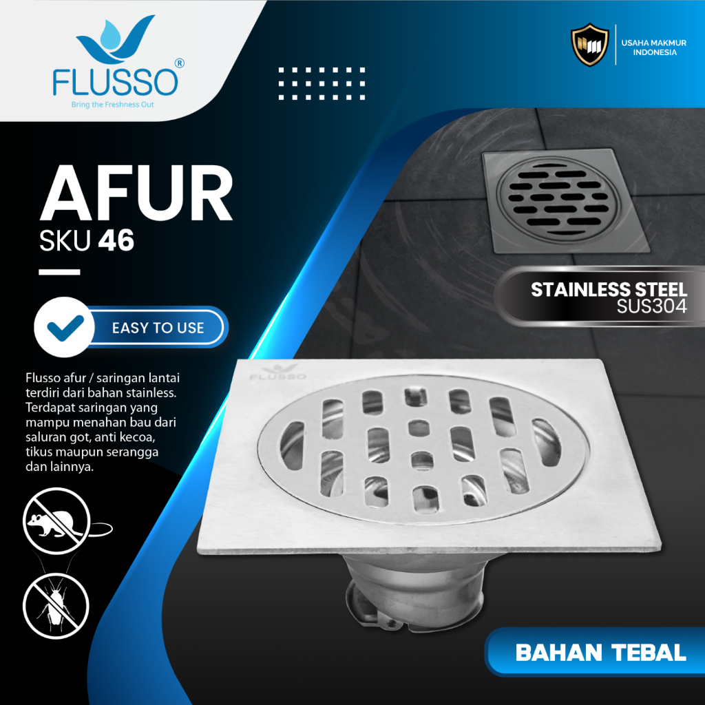 FLUSSO AFUR UM 435-606 | Afur Lantai Kamar Mandi | Saringan Got Kamar Mandi | 46