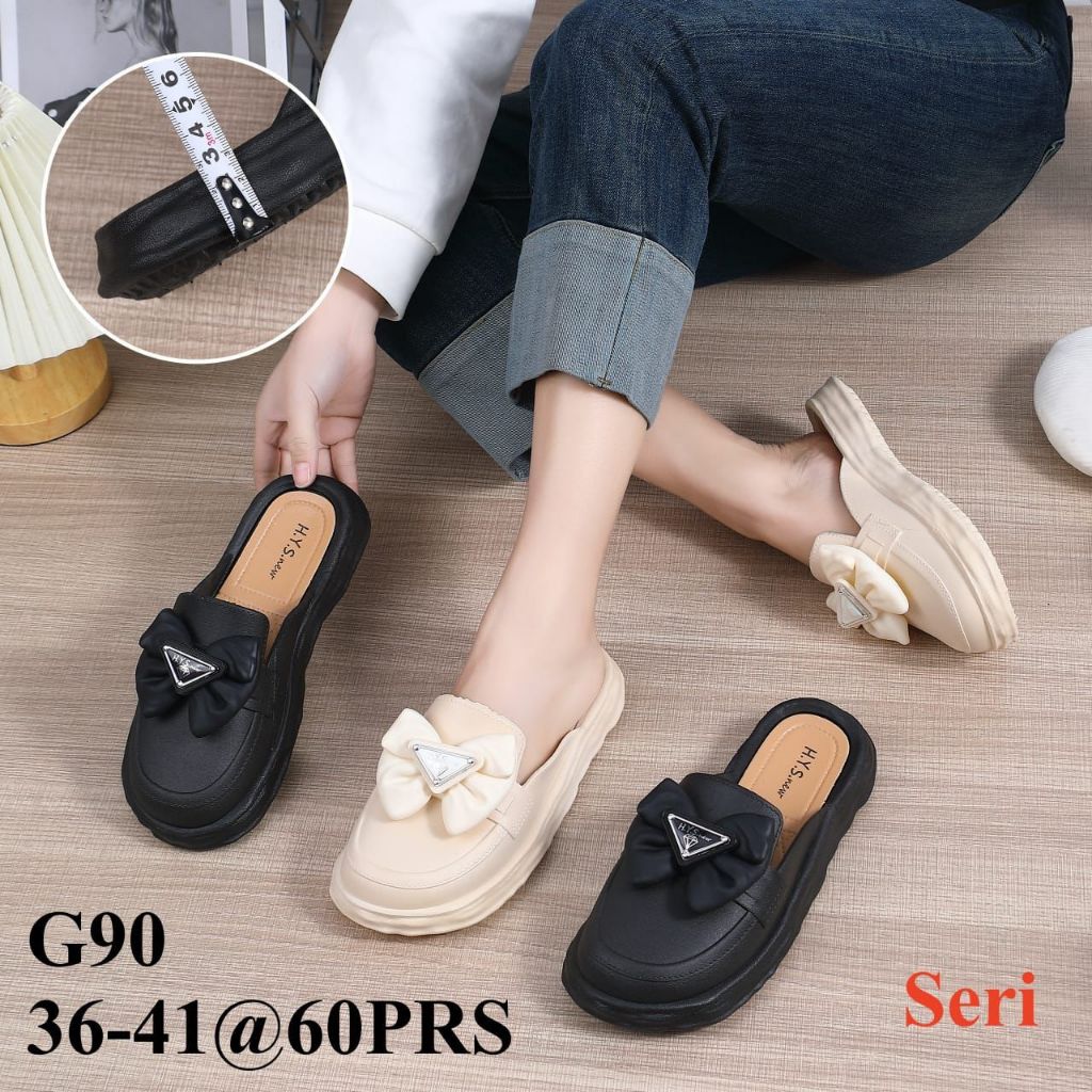 Sandal Fashion Wanita H.Y.S New Motif Pita Lucu Ujung Bulat Sandal Selop G90