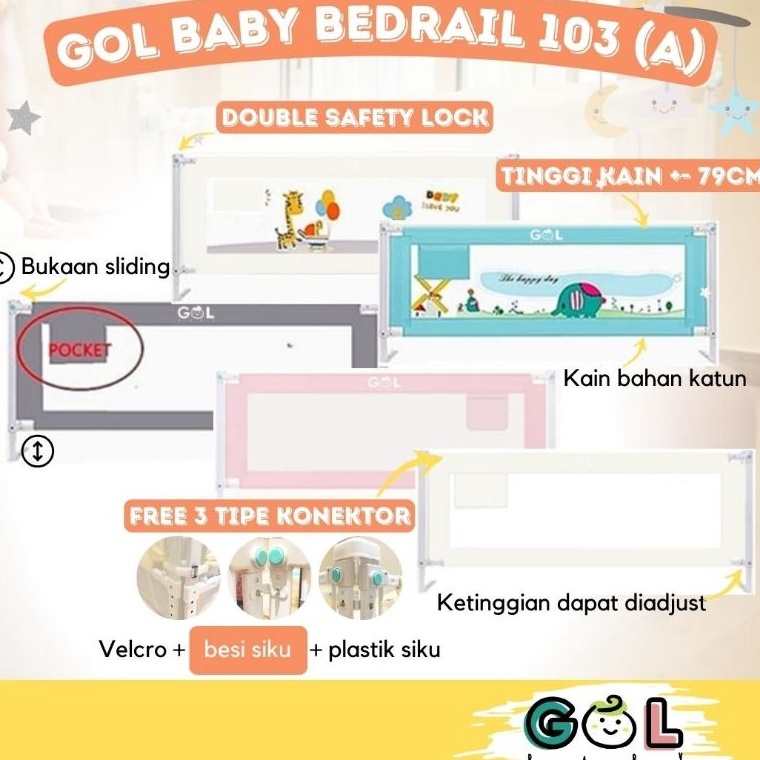 HARGA SPESIAL GOL Baby Bedrail Pembatas Pengaman Pagar Kasur Ranjang Tidur Bayi Anak Bed Rail Fence 