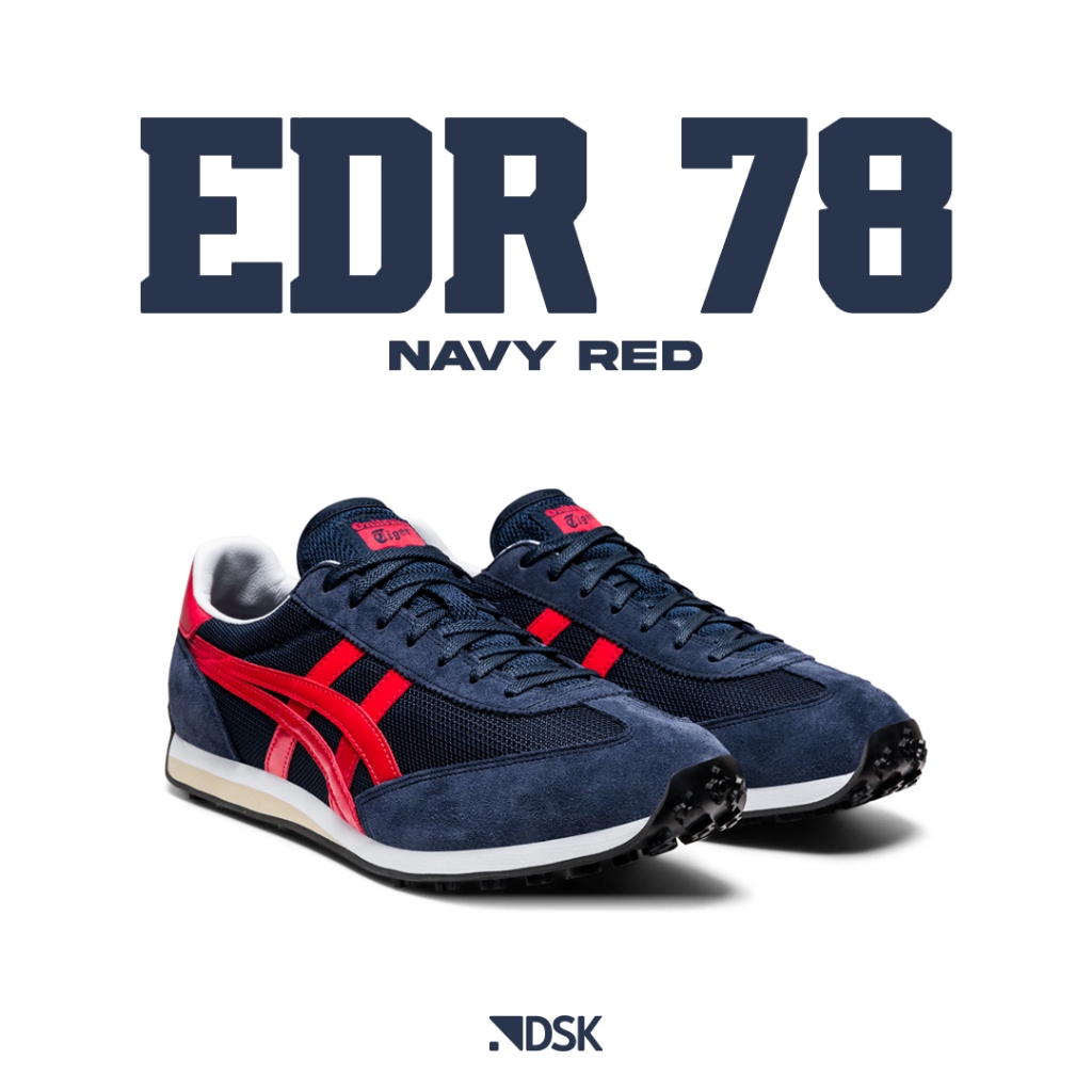 0nitsuka Tiger EDR 78 Navy Red 100% Original Sneakers Casual pria Wanita Sepatu Ori Murah Sepatu Oni