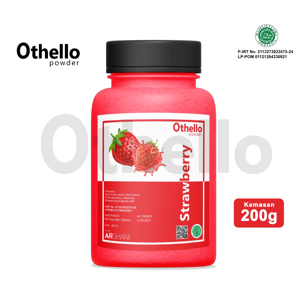 

Othello Powder Drink Bubuk Minuman Rasa Strawberry 200gr Serbuk Manis Premium Enak Kekinian