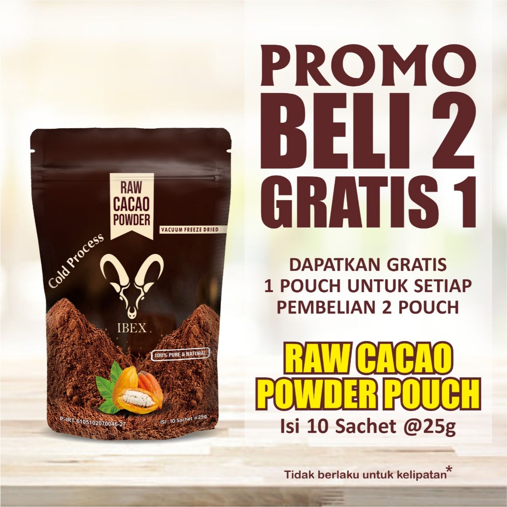 

BUY 2 GET 1 FREE !!! IBEX Raw Cacao Powder Sachet / Coklat Mentah Freeze Dried Cold Process 25gr x 10 Sachet