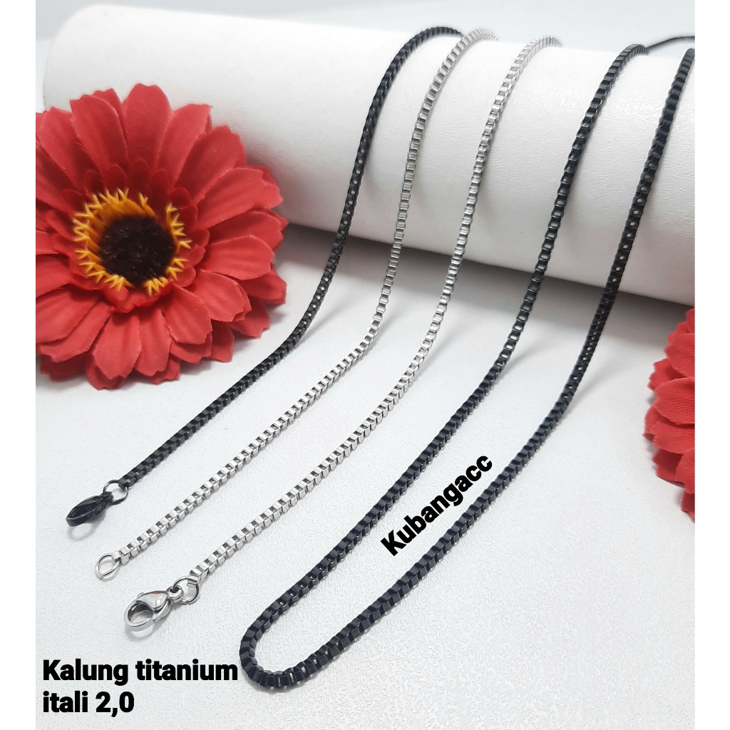 Kalung Titanium Hitam Model Itali Kalung Pria Wanita Anti Karat Rantai Kalung Titanium