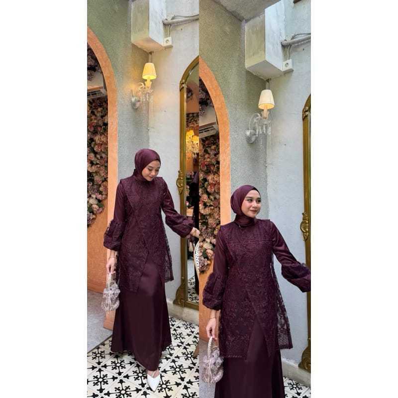 FARAH Long Dress Silk+Outer Vest Tile Brukat Gamis Kondangan Bridesmaid Busui