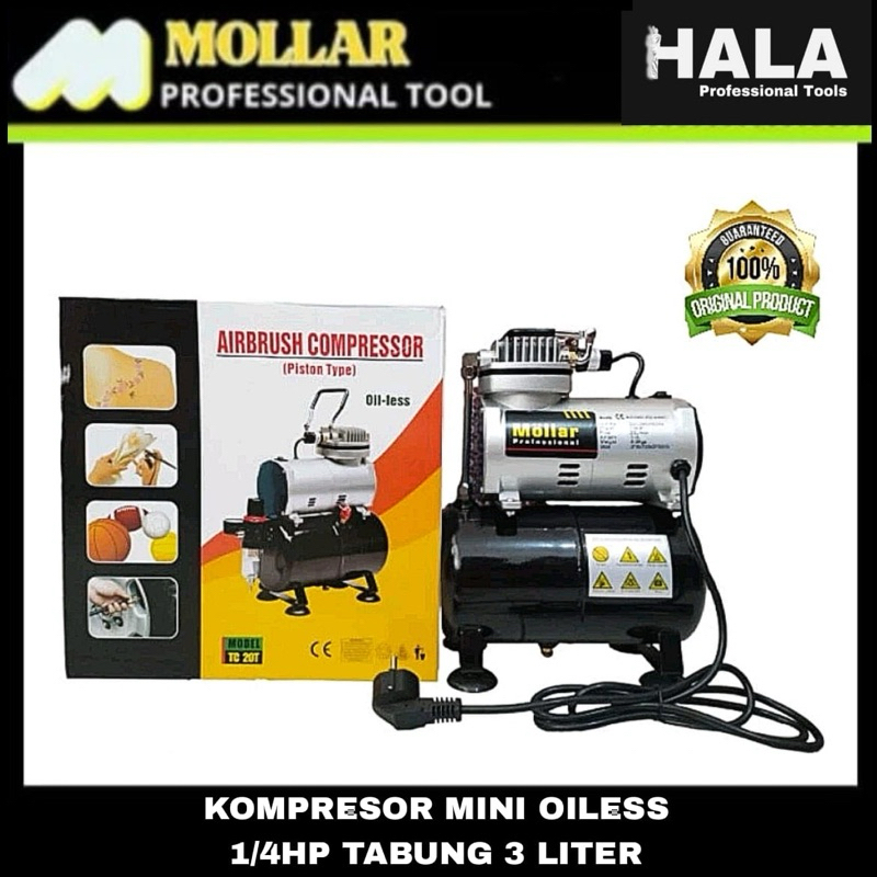 MOLLAR || KOMPRESOR OILESS 1/4HP TABUNG 3 LITER MACP-189