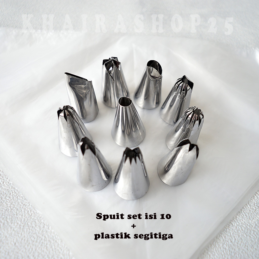 1 set 10 pcs Spuit kue + 10 pcs plastik segitiga Spuit kue set Spuit kue tart Spuit kue kering