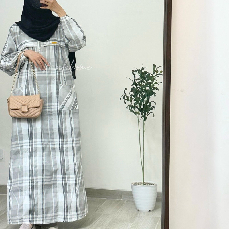 Mufihome | Gamis Motif Kotak-Kotak-Gamis Motif Square-Gamis Katun-Gamis Kekinian