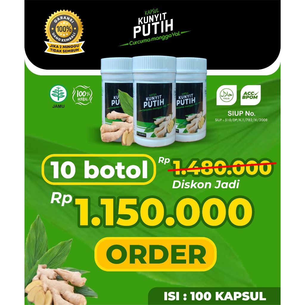 

[ Paket 10 Botol ] Obat Herbal Kunir Putih untuk Keputihan / Herbal Kunyit Putih untuk Keputihan / Kista